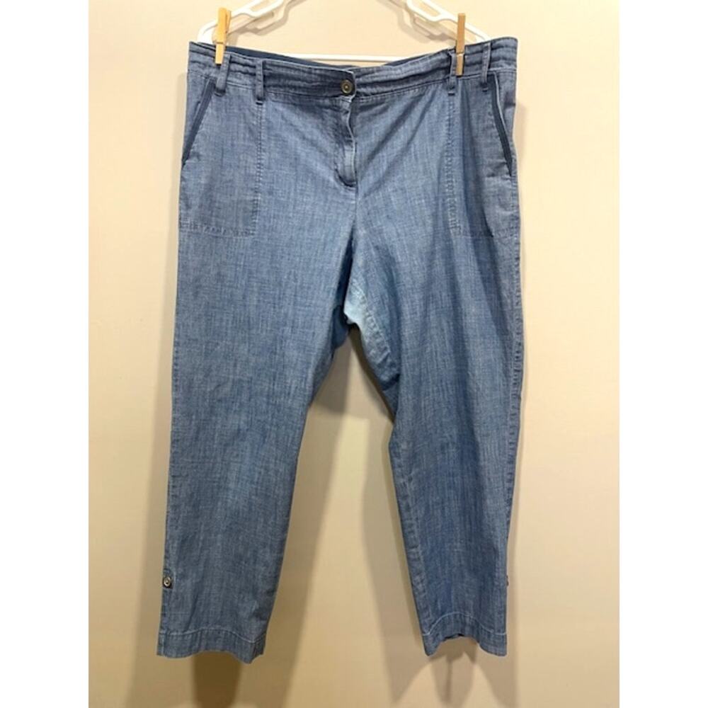 Talbots Women Capri Pants Size 16P Blue Chambray Lightweight Comfort Pocket